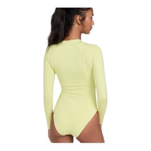 Good American | Compression Long Sleeve Scuba Zip Front Swimsuit Lime Green 0 XS - Picture 7 of 9